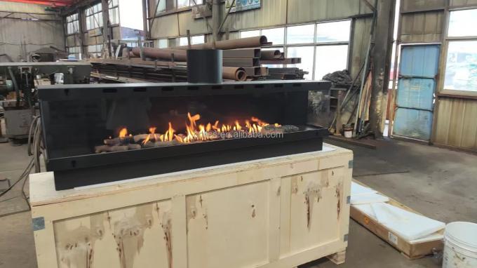 ヨーロッパ黒色マット炭素鋼 三面ガスの暖炉 プロパンガス 天然ガスの暖炉 4