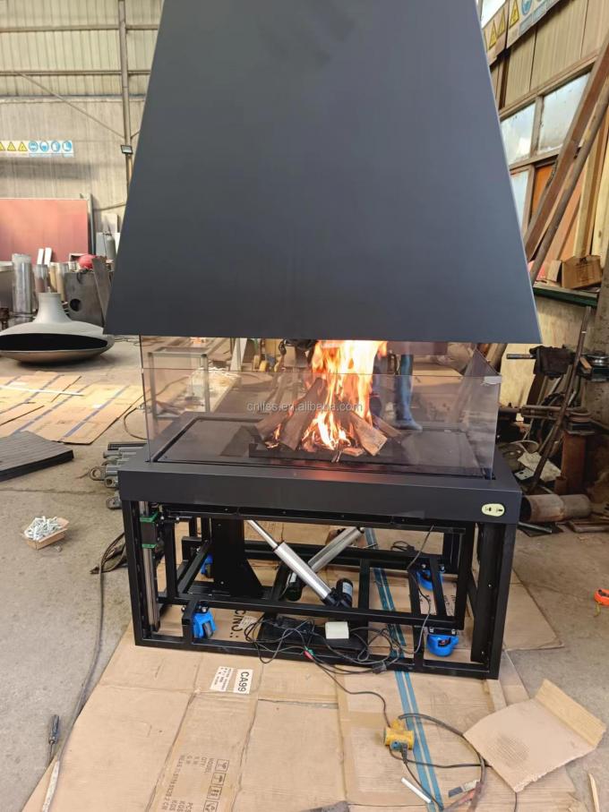 スタイルのカーボンステール テーブル リモコン ガラス アート 壁炉 フリースタンド 独占的なヨーロッパ プレミアム ブラック モダン 4