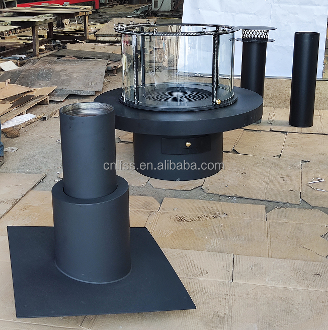 高級スタイル 高級ガラスアート 旋回壁炉家具 カーボン 高級黒 現代の鉄丸型家具 4