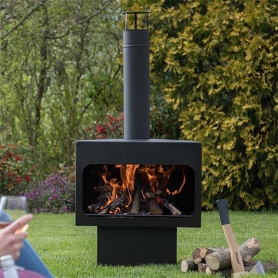 Black Freestanding Garden Fireplace Carbon Steel Wood Burning Outdoor Chiminea