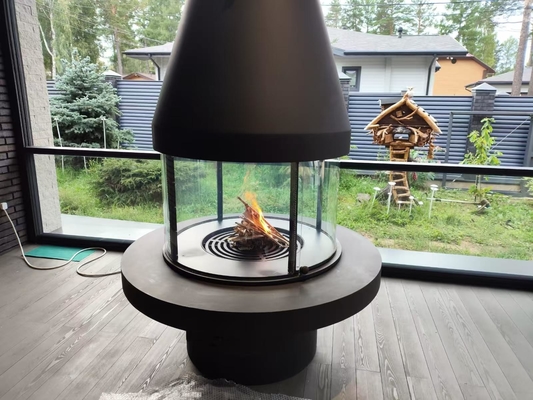 Carbon High Grade Black High Style Luxury Modern Steel Round Furniture Glass Art Rotating Furniture rooftop fireplace