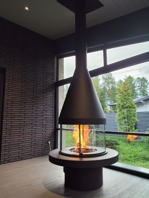 Carbon High Grade Black High Style Luxury Modern Steel Round Furniture Glass Art Rotating Furniture rooftop fireplace