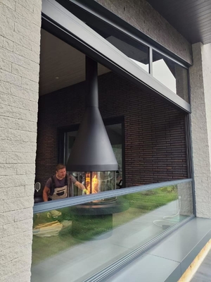 Carbon High Grade Black High Style Luxury Modern Steel Round Furniture Glass Art Rotating Furniture rooftop fireplace