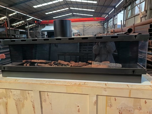 Three-sided gas fireplace European Black Matte Propane Gas Natural Gas Fireplaces Carbon Steel