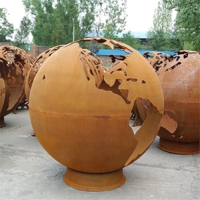 36 Inch Laser Cutting Earth Globe Corten Steel Wood Burning Outdoor Fire Sphere