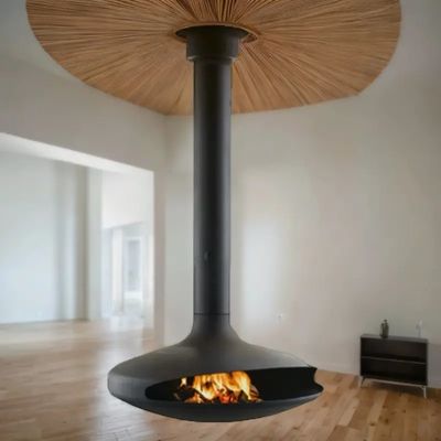 Suspended wood burning black paint decorative rooftop fireplace fireplace indoor steel custom