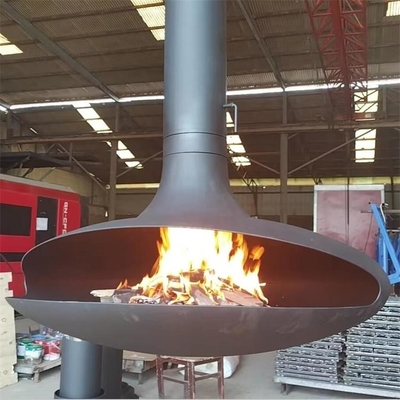 Suspended wood burning fireplace indoor steel custom black paint decorative