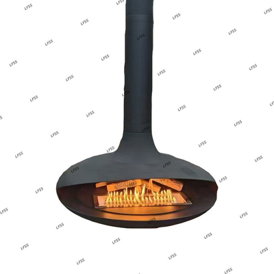 Suspended wood burning fireplace indoor steel custom black paint decorative