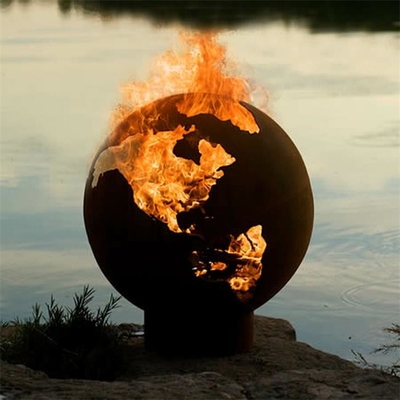 36 Inch Laser Cutting Earth Globe Corten Steel Wood Burning Outdoor Fire Sphere