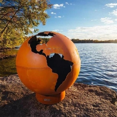 36 Inch Laser Cutting Earth Globe Corten Steel Wood Burning Outdoor Fire Sphere